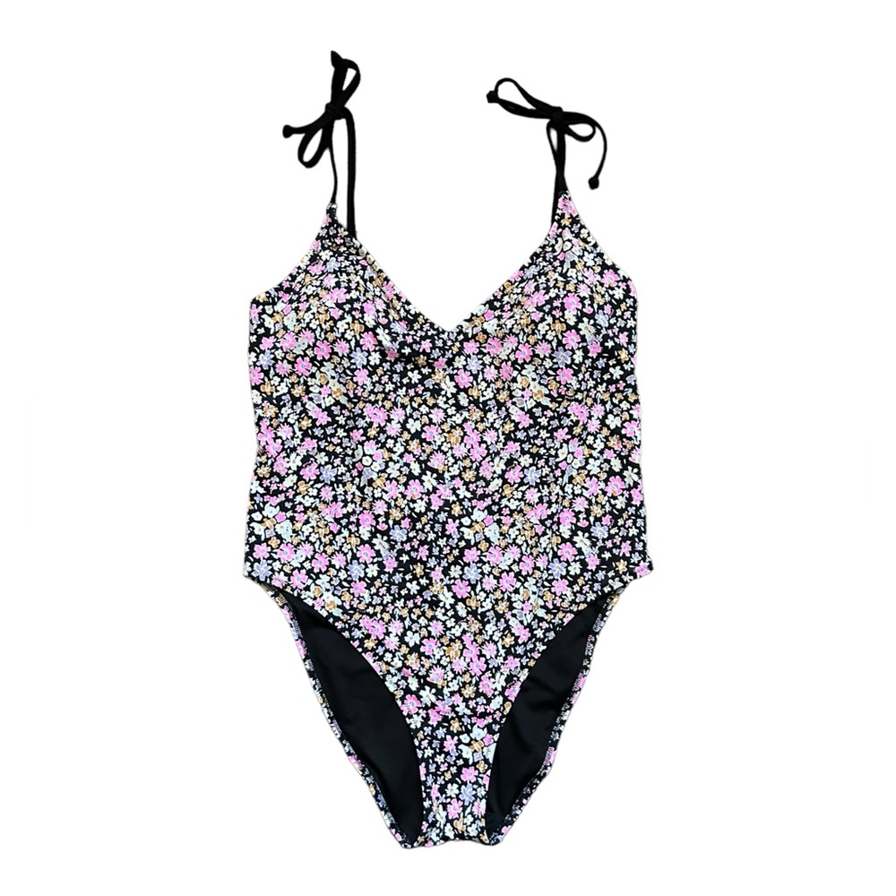 PINK Victoria’s Secret Floral One Piece Swimsuit V-Neck Tie Strap Beach Vacay XL
